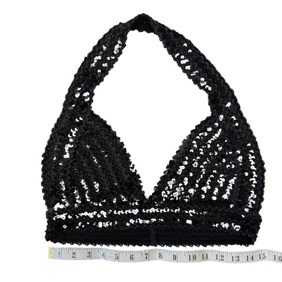 1970s Vintage Black Sequin Bra Top | Size Large - Picture 5 of 7